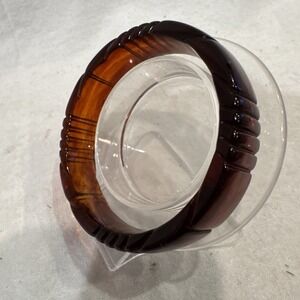 1950s Art Deco‎ Deep Carved Rootbeer Bakelite Bangle Bracelet 2.5" Diameter Open